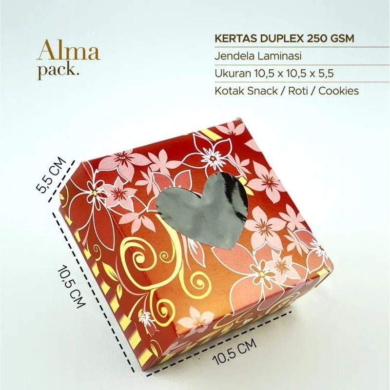 

Dus Kotak Donat Hati (tutup rendah) Ukuran P10,5 L10,5 T5,5 cm