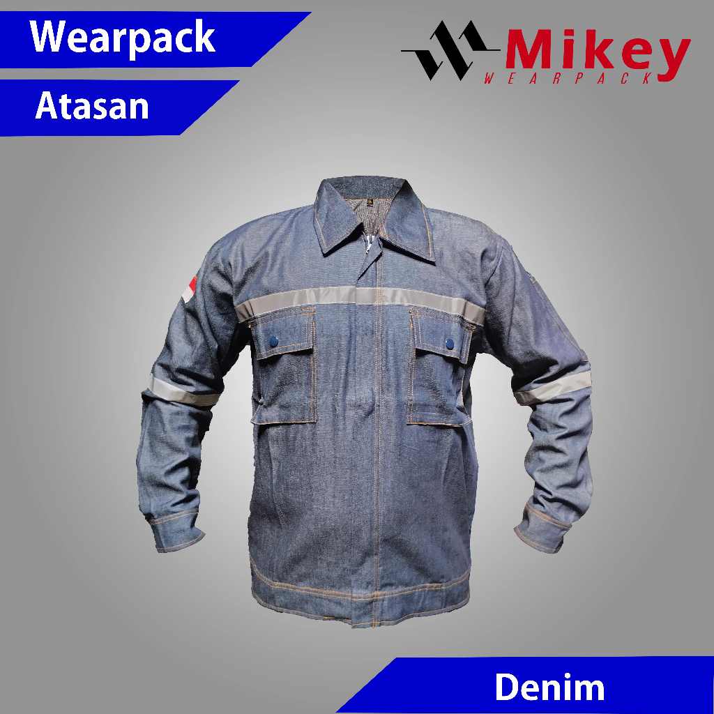 Wearpack Atasan Kemeja Kerja Resleting Lengan Panjang Denim