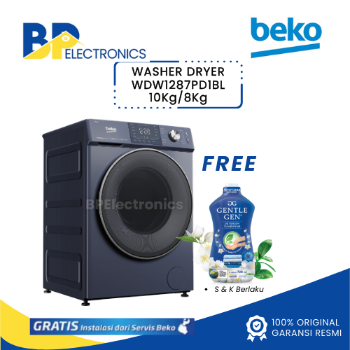 Mesin Cuci dan pengering Beko Front Loading 12 kg Washer & 8 kg Dryer WDW1287PD1BL GARANSI RESMI