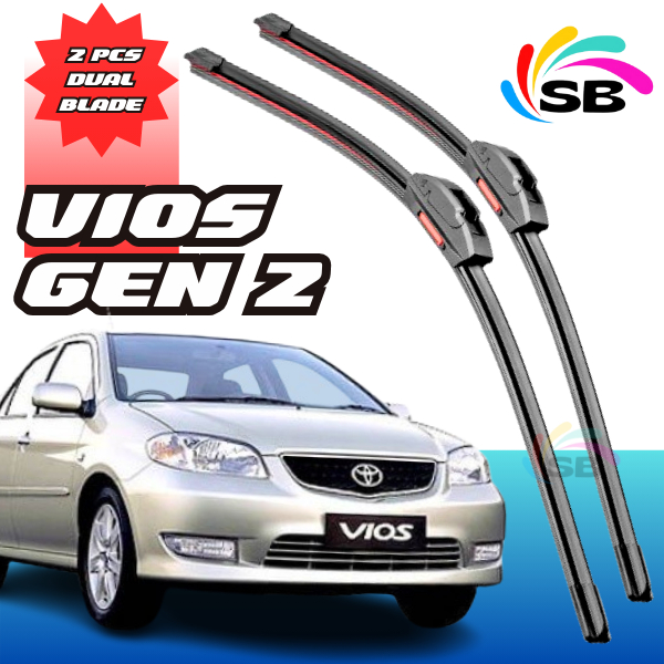 WIPER FRAMELESS VIOS GEN 2 DOUBLE KARET WIPER VIOS GEN2 DUAL KARET 1 SET DEPAN KANAN KIRI