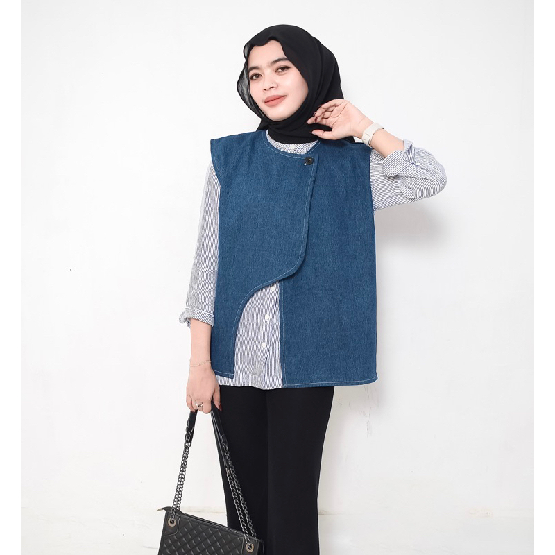 RB ZORA VEST / Vest outer Rompi Wanita/ Vest Denim wanita / Rompi Kancing samping Wanita