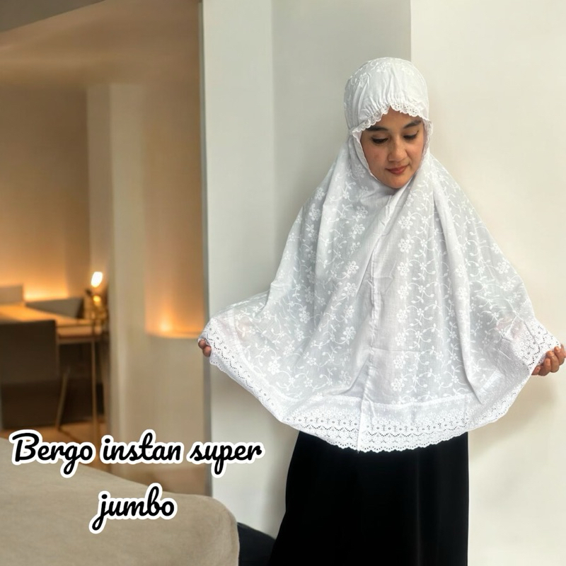 Bergo Umroh Super Jumbo kerudung Umroh full bordir Renda Katun
