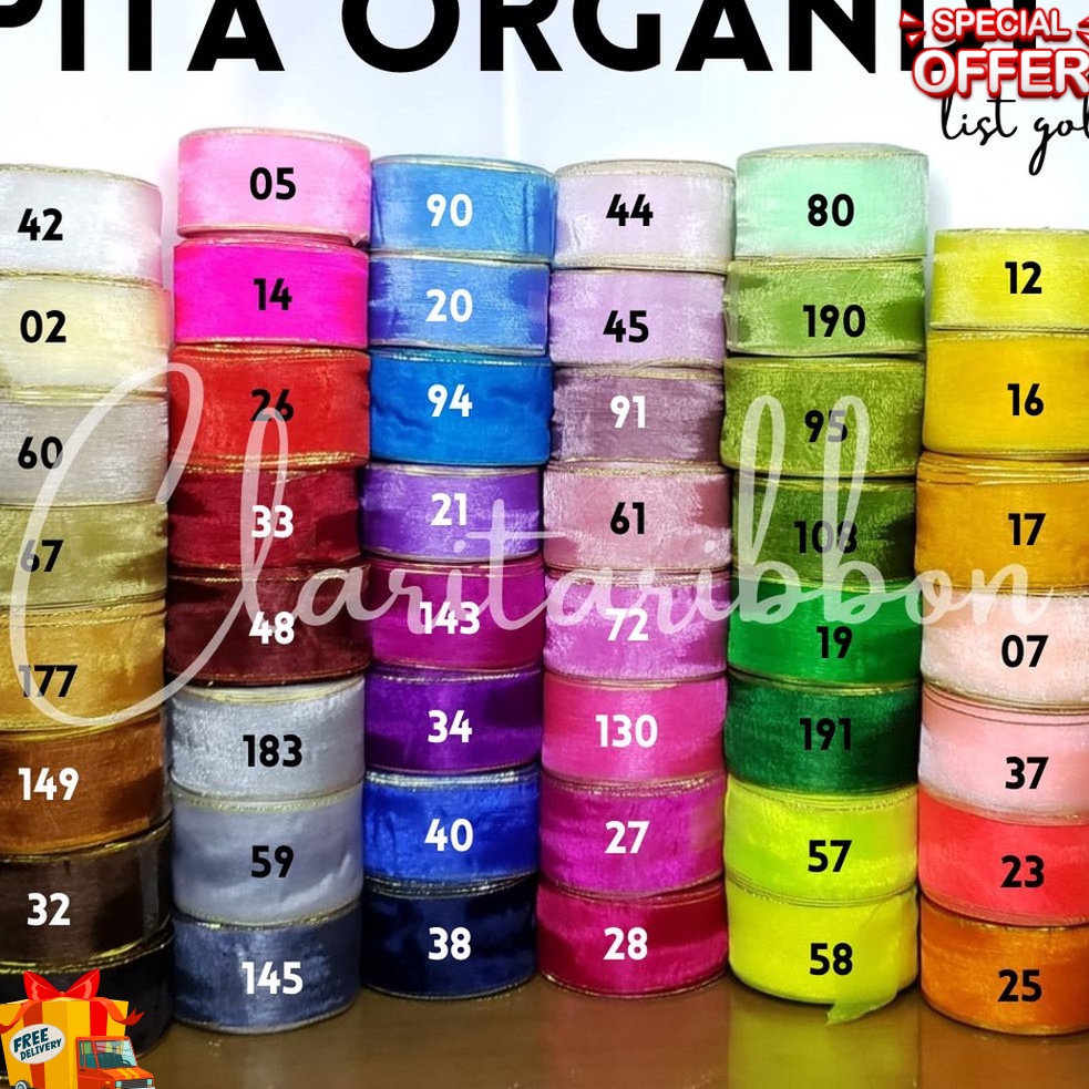

PENAWARAN HEBOH Pita Organdi List Emas 15inch 4cm Pita Hampers Pita Craft Bouquet