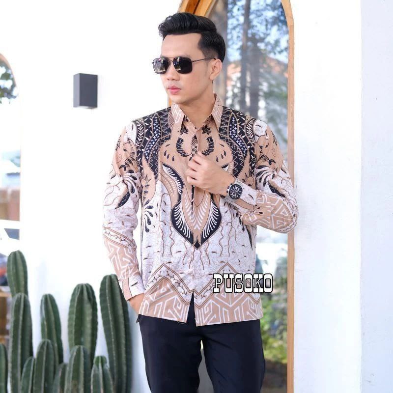 KEMEJA BATIK PRIA LENGAN PANJANG MOTIF DASI CREM Terbaru 2024 size M L XL XXL kemeja batik pria dewa