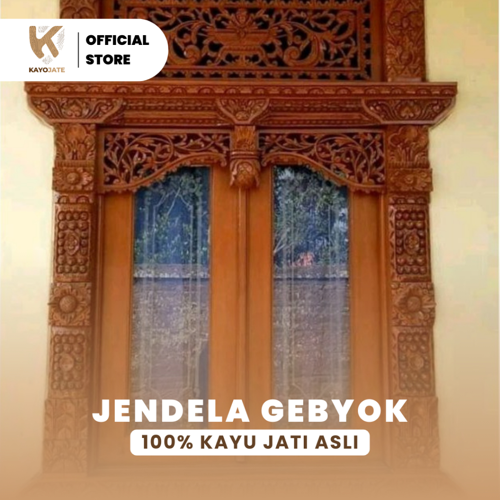 Jendela rumah gebyok variasi kaca kayu jati ukir Jepara Asli