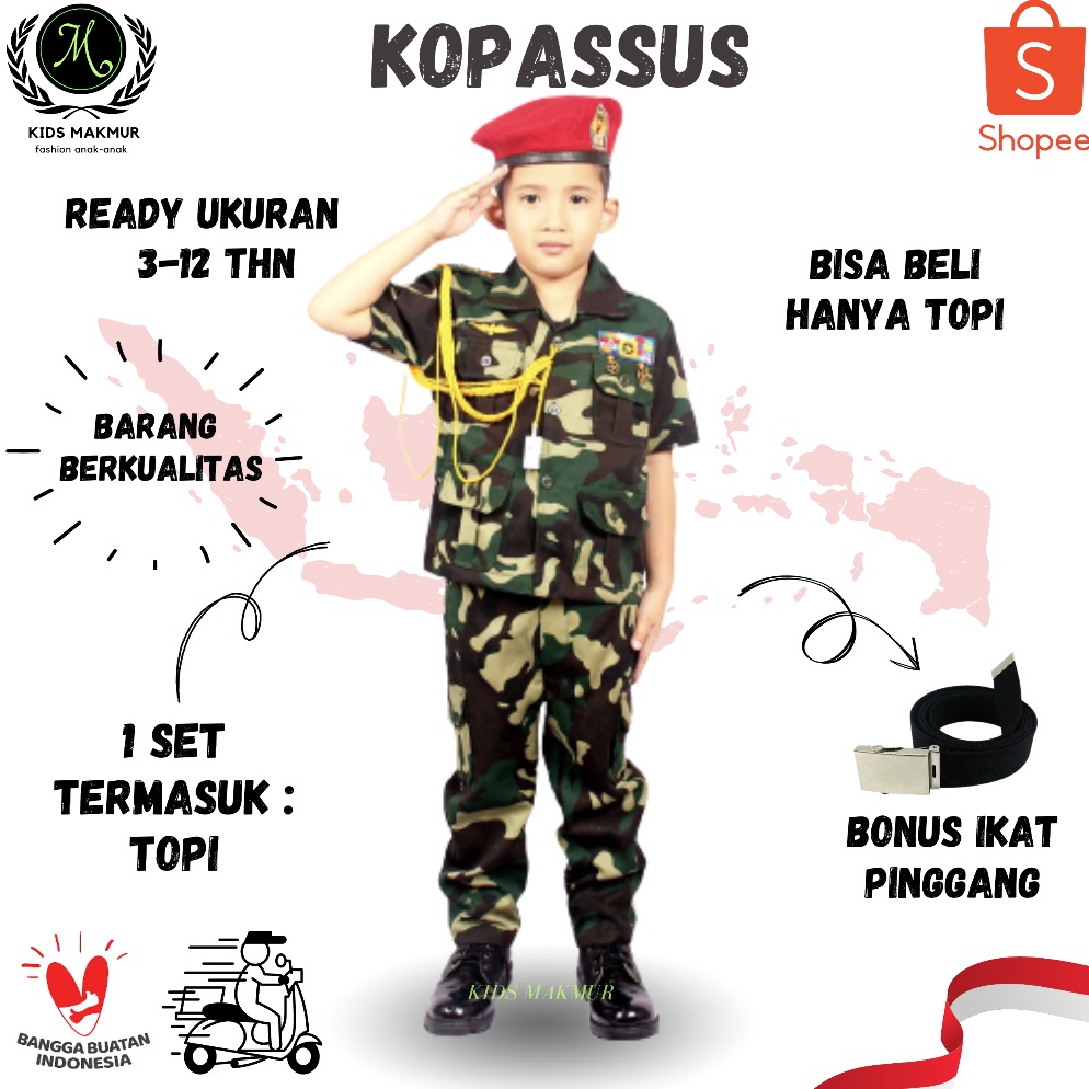 Baju kopasus baju tentara anak lakilaki kostum profesi TNI KOPASUS cilik stelan Tentara anak seragam