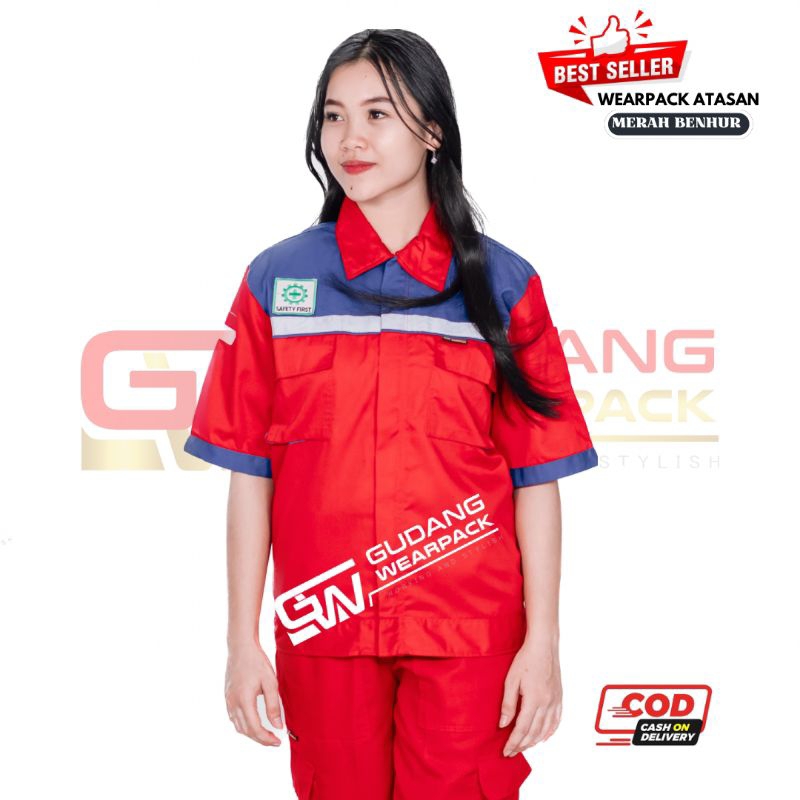 Wearpack Atasan Lengan Pendek Lis - Warna Merah Benhur (baju kerja) - gudang wearpack