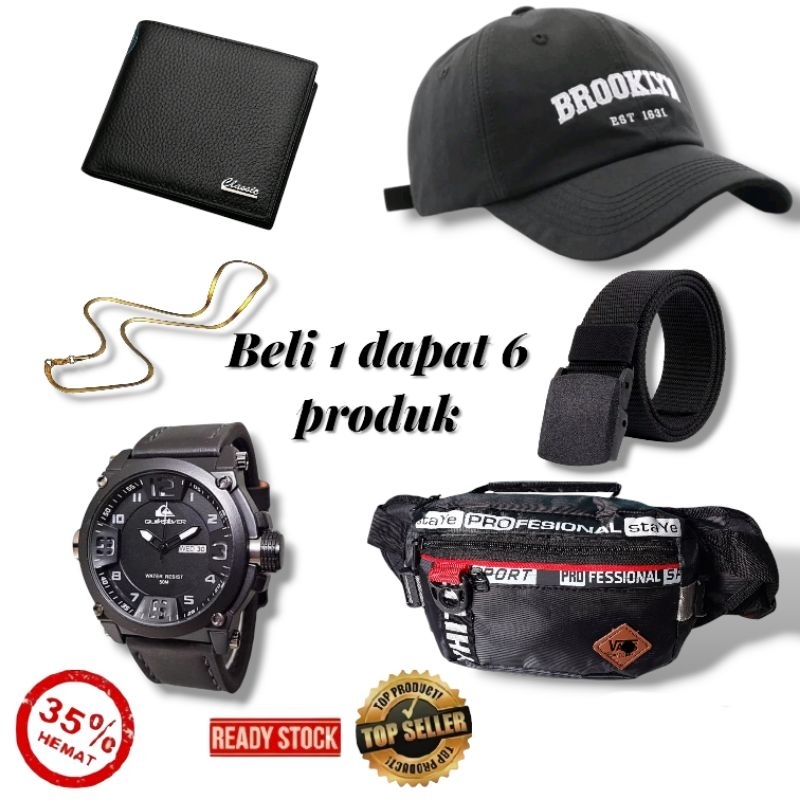 NEW PORODUK BUNDLING 6IN1 PRIA TERBARU - PROMO TAS SALEMPANG OFF WHITE TERBARU PRIA , JAM KULIT PRIA