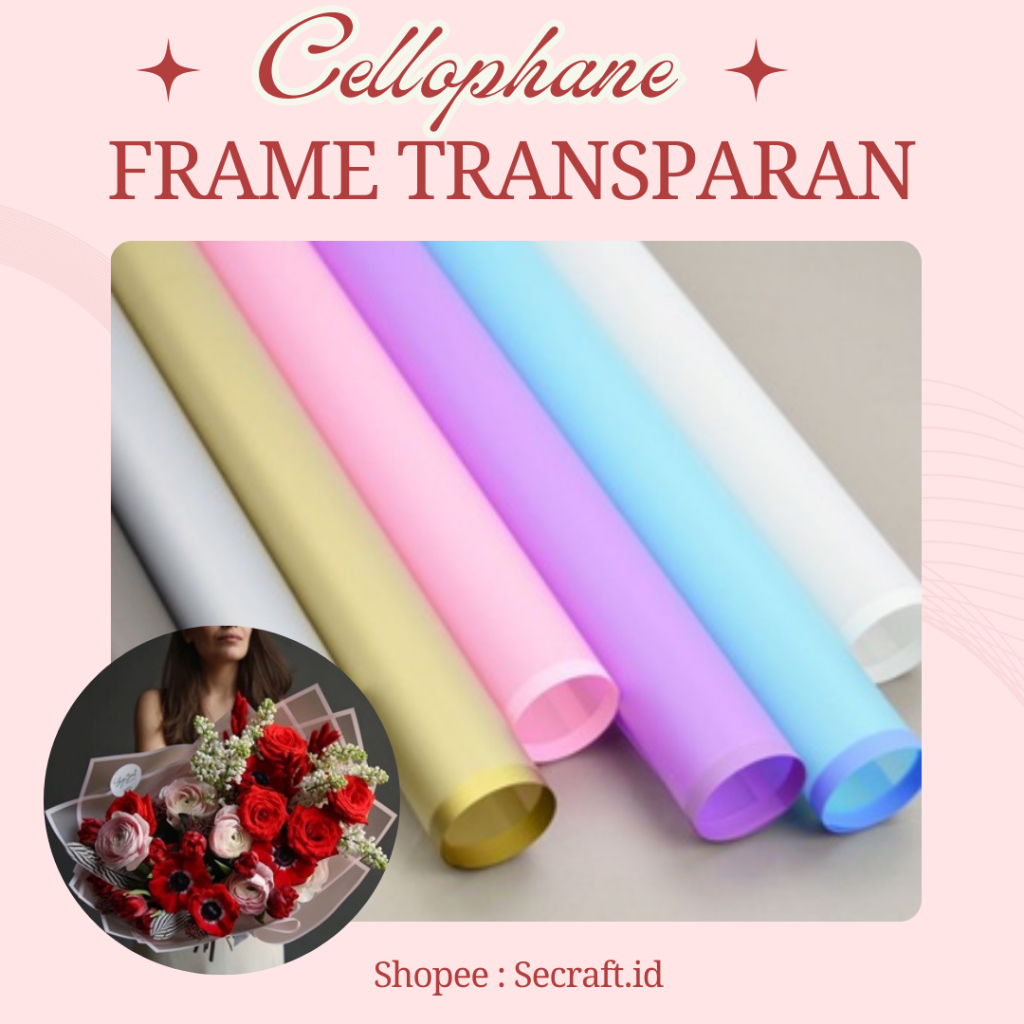 Cellophane Transparan Frame Kertas Buket Bunga Ecer