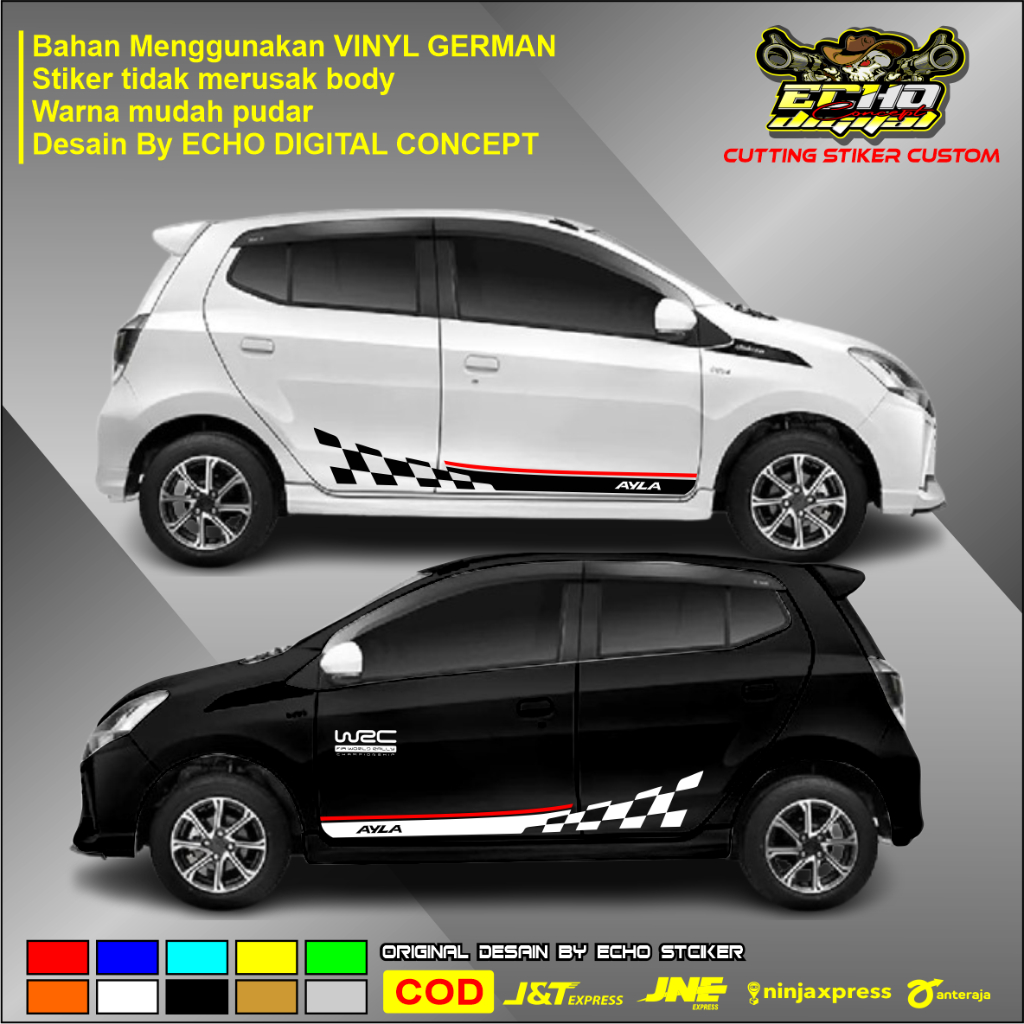 Sticker stiker mobil Daihatsu Ayla cutting stiker list body Ayla stiker variasi body Ayla