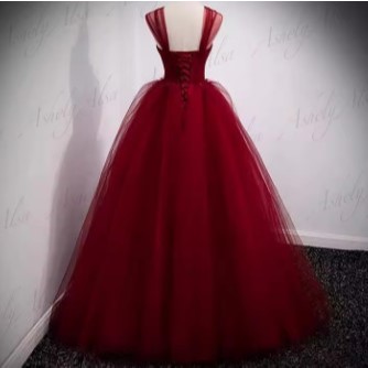 Real Picture Wine Red Sweet Girl Birthday Party Dresses Off Shoulder Beads Puffy Dress Prom Evening
