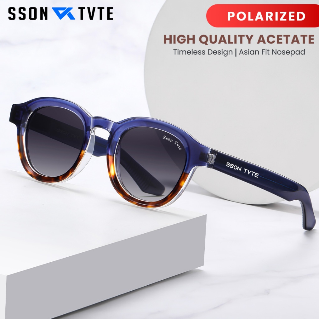 SSON TVTE Frame Kacamata Hitam Polarized Sunglasses Pria Wanita Frame Bulat TR90 S31107