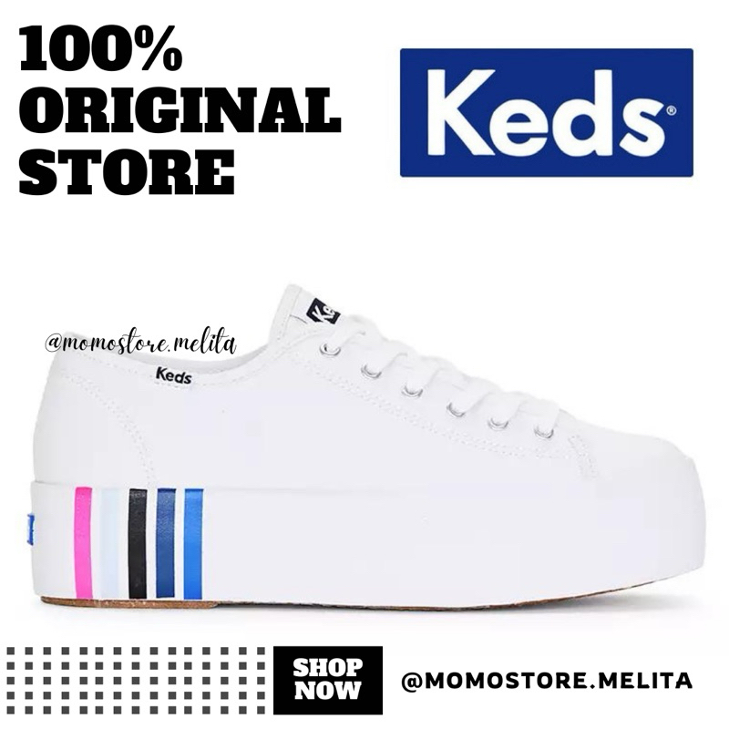 KEDS Triple Up Canvas Foxing Stripes Sepatu Sneakers Wanita Branded Original Store