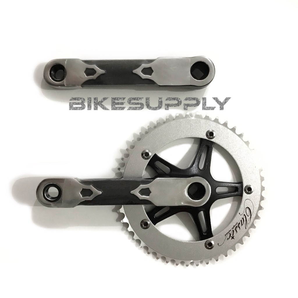 Crank Set / Crankset Lasco Classic FG 01 Single Speed Fixed Gear 46T Hitam BCD 144 mm Langka Panjang