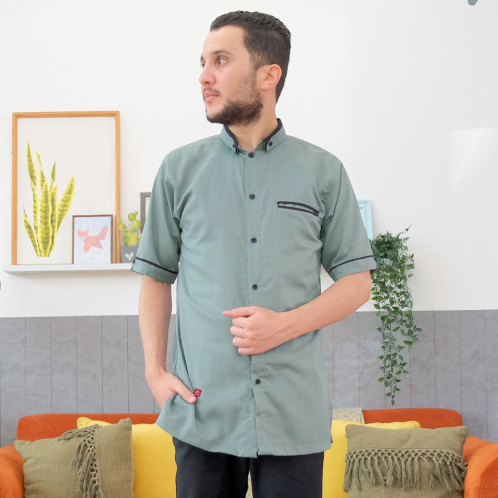 Arra Baju Koko Pria Lengan Pendek Jumbo Toyobo Premium Hijau Sage Green