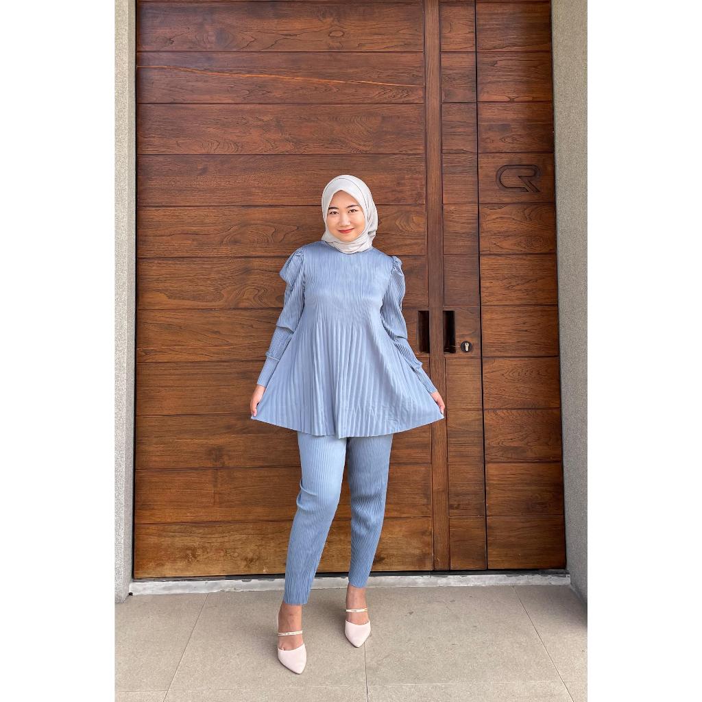 KALOLA | 209 | Habiba One Set Plisket Glossy Setelan Wanita Premium Korean Style