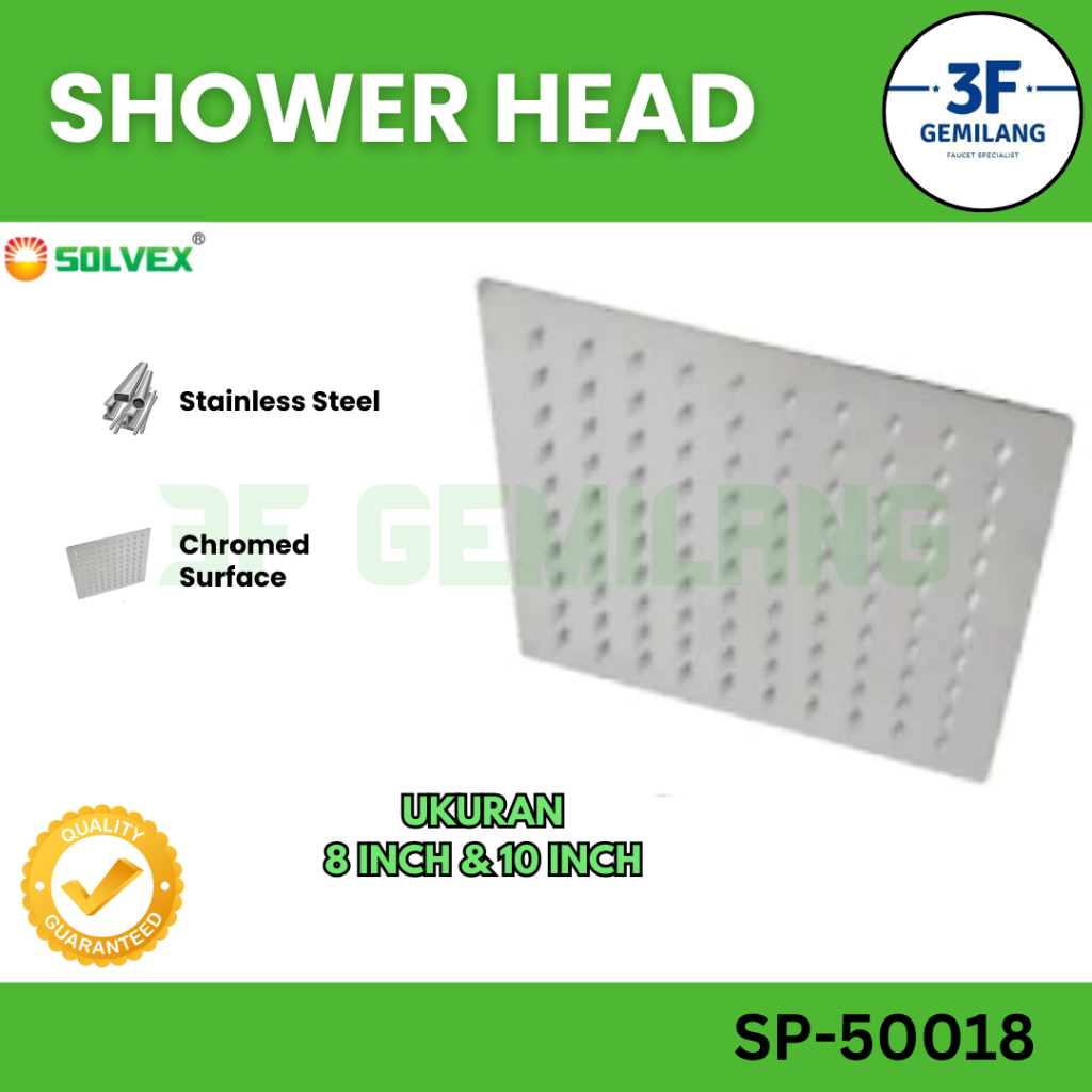 SOLVEX - Kepala Wall Shower - Head Shower Kotak Persegi - Rainfall Shower Head Stainless Steel Chrom