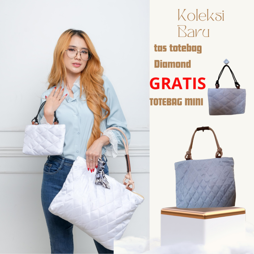 Tas Puffy bag / totebag diamond / tote bag puffy / tas tote bag besar resleting /gratis totebag mini
