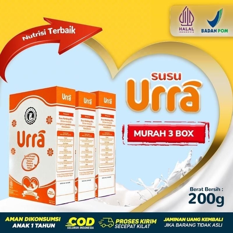 

Paket Hemat 3 BOX SUSU URRA ORIGINAL 100% - SUSU KAMBING SAANEN UNTUK MEMBANTU PERTUMBUHAN ANAK - SUSU KAMBING ANAK UNTUK MENAMBAH BERAT