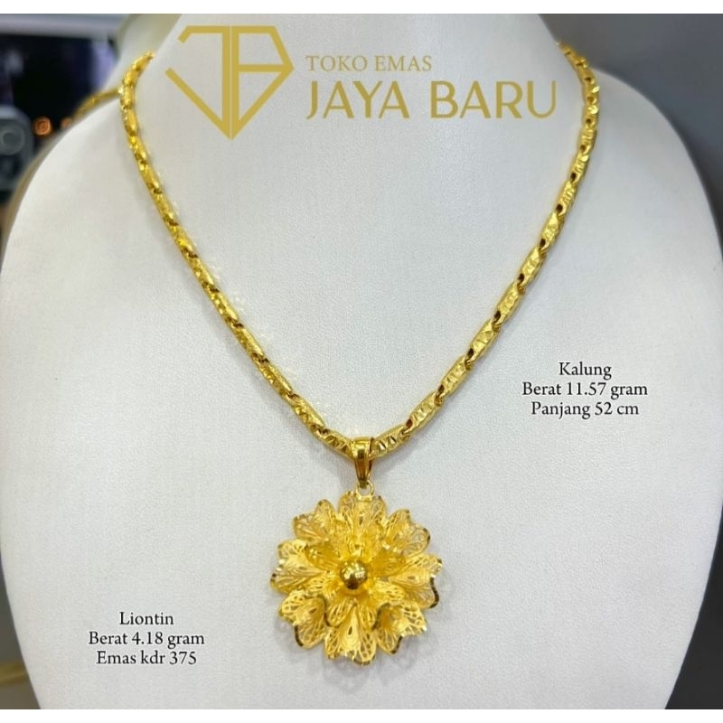 kalung bambu setliontin bunga kuning