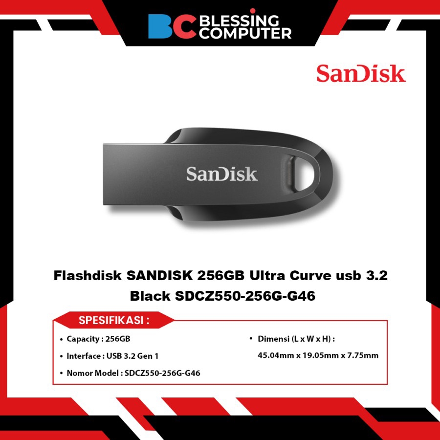 Flashdisk SANDISK 256GB Ultra Curve usb 3.2 Black SDCZ550-256G-G46
