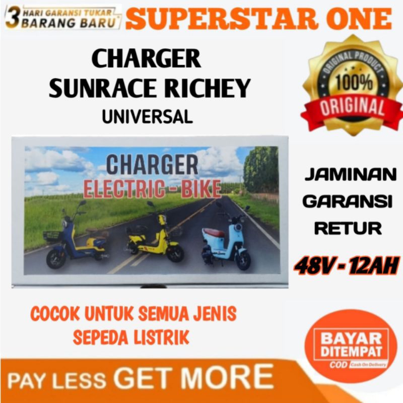 Smart Charger SunRace Richey Sepeda Listrik 48V-12Ah Universal Original