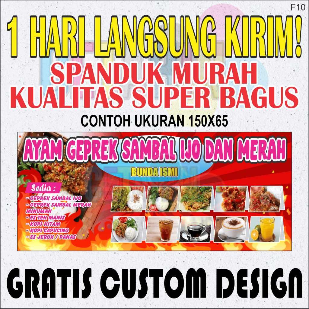 Spanduk Ayam Geprek / Spanduk Custom / Spanduk bebas design / banner ayam geprek / banner murah / ba