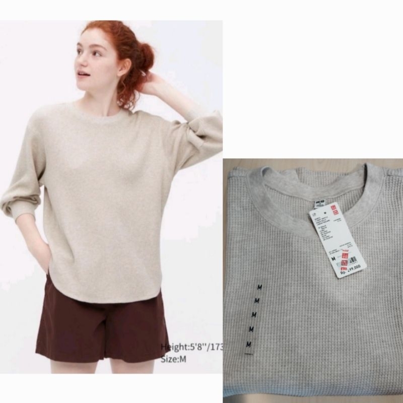 READY SIAP KIRIM bisa GOSEND  NEW Uniqlo SALE Women Waffle T-shirt Long Sleeve Original size S & M |