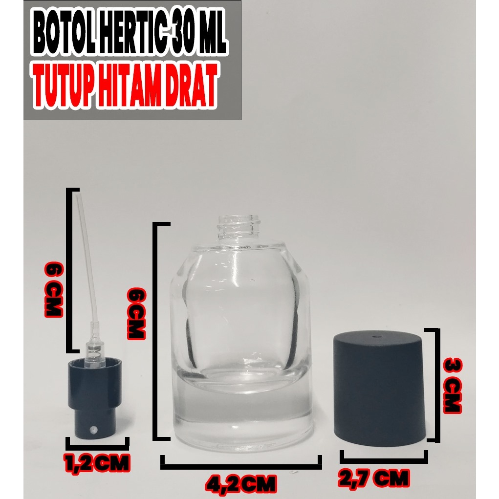 Botol parfum kosong Hertic 30ml/50ml semi press tutup hitam/best seller/bottle parfume