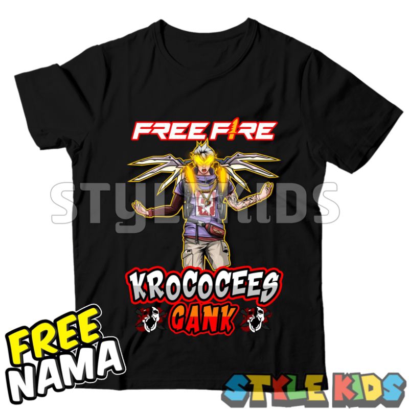 (BISA COD) FREE NAMA Kaos Anak Logo Karakter Char Sayap Kroco Cees Gank Free Fire T-shirt Baju Anak 