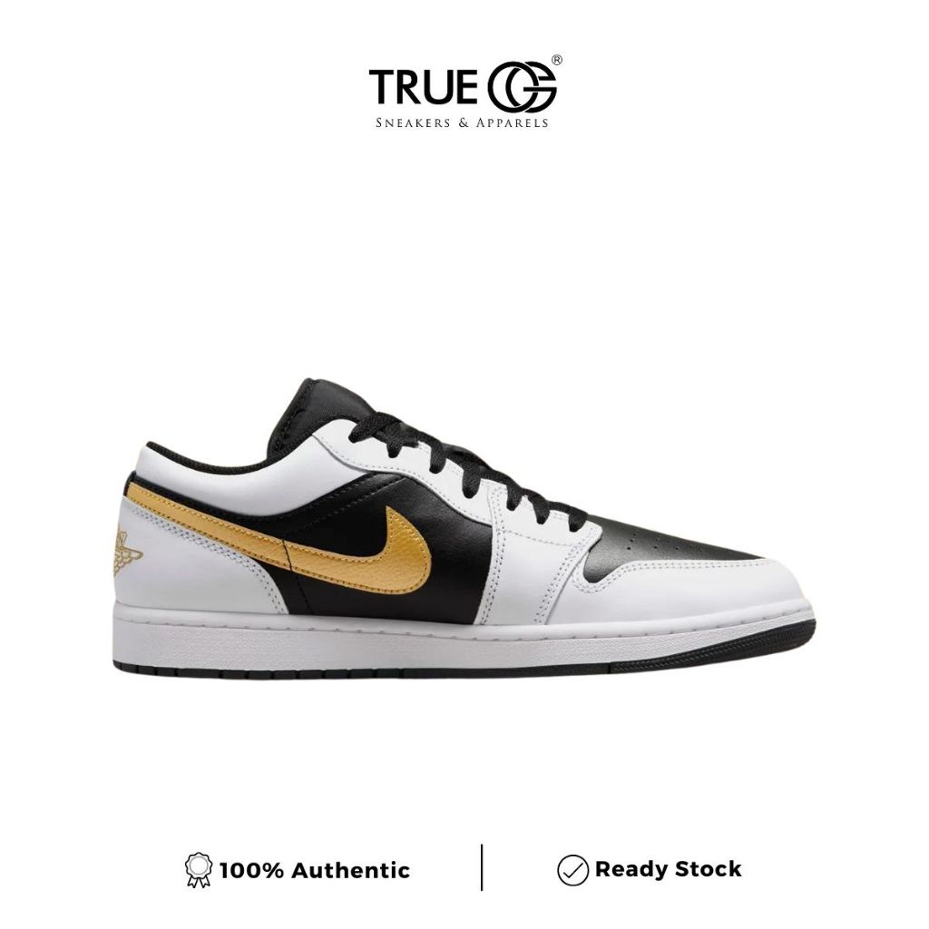 Air Jordan 1 Low White Black Metallic Gold Swoosh Authentic