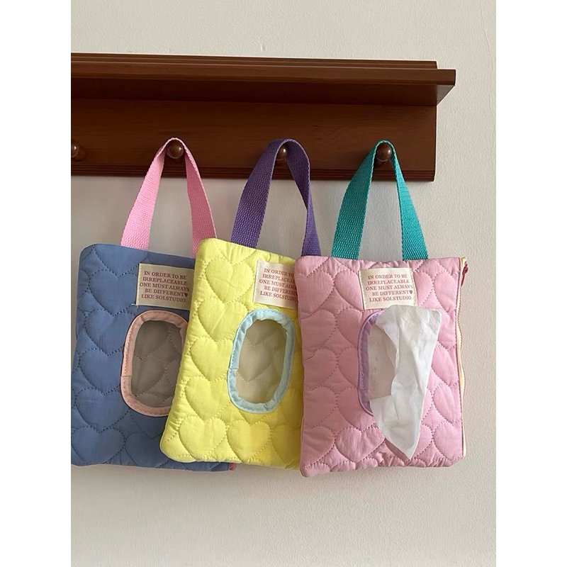 kotak tissue basah & kering gantung stroller mobil warna pastel cantik tempat tisu kain anak bayi pe