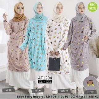 Baju Tunik Atasan Wanita Baby Terry Import Polkadot Kucing AT1294
