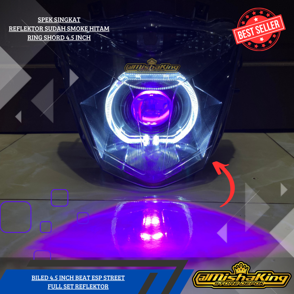 lampu biled beat esp street 2016-2019 devil ungu ring putih