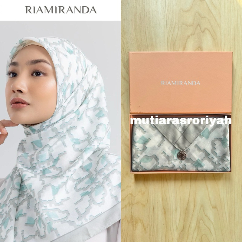 READY STOCK Ria Miranda Thara Scarf Seafoam Monogram Voal New With Box Riamiranda