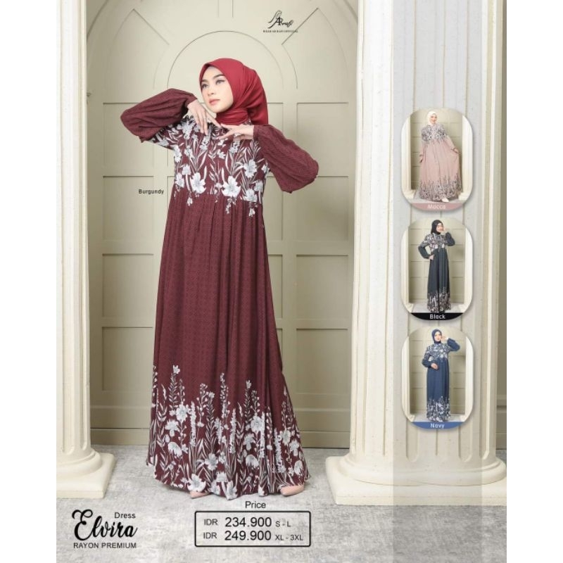 Elvira Dress by Arrafi ORI Gamis Adem Rayon Premium Motif Bunga