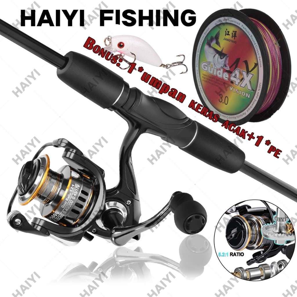 HAIYI FISHING Joran pancing set size 165 180 210cm carbon hollow Pancing  reel HE1000 - 5000 10 Kg/ 