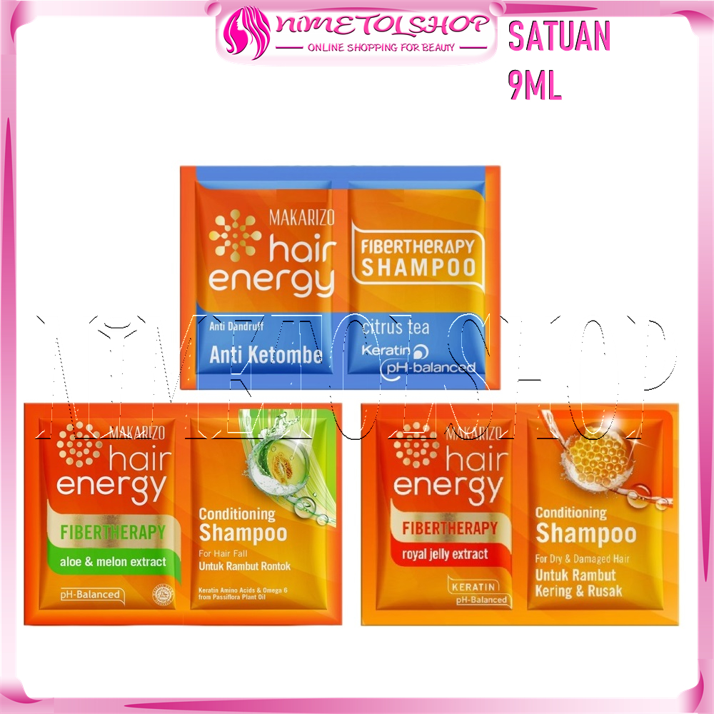 MAKARIZO Hair Energy Shampoo 9ml Fibertherapy Conditioning Keratin Rambut Rontok Rusak Ketombe Aloe