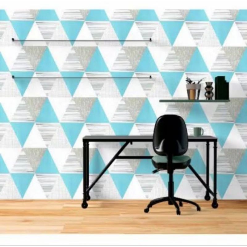 Wallpaper Sticker Dinding Segitiga Biru 3D