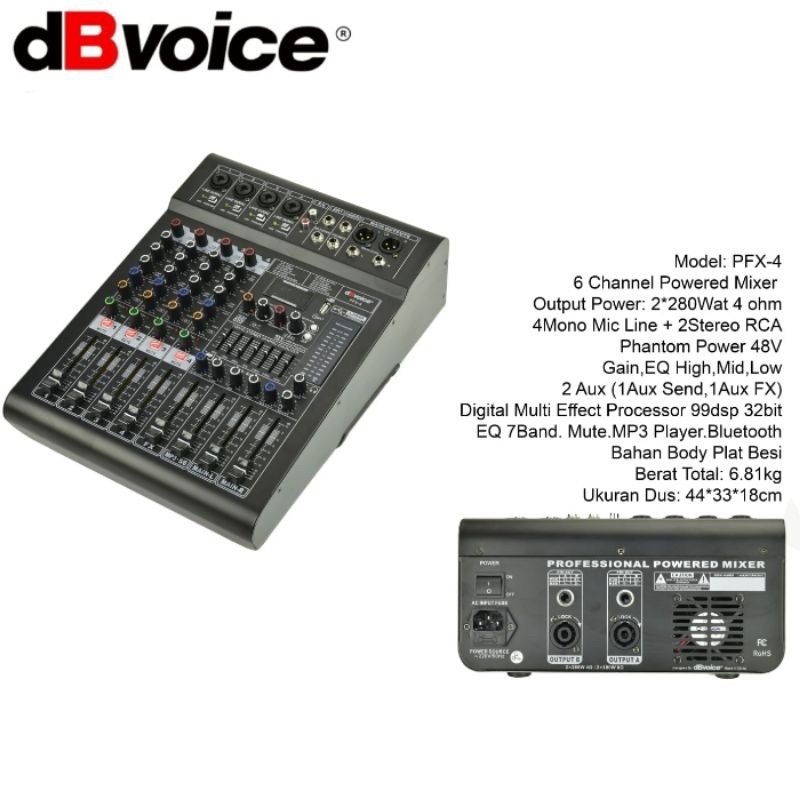 Power mixer db voice pfx4 mikser power dbvoice pfx4 6channel 2x280watt