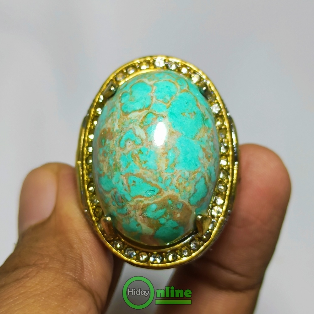 CINCIN BATU AKIK PIRUS HIJAU BIRU FULL URAT BIG SIZE REPLIKA