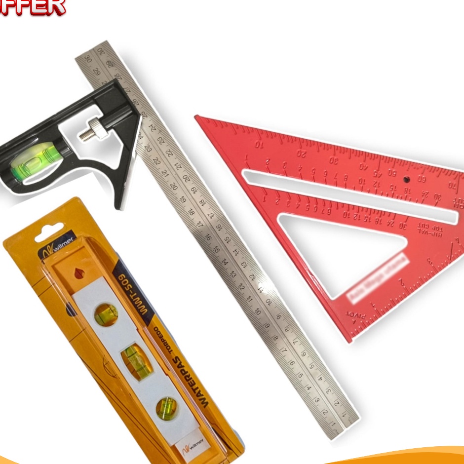 

RESTOK GAN PAKET Penggaris Tukang Siku Mistar Multifungsi ada Waterpass