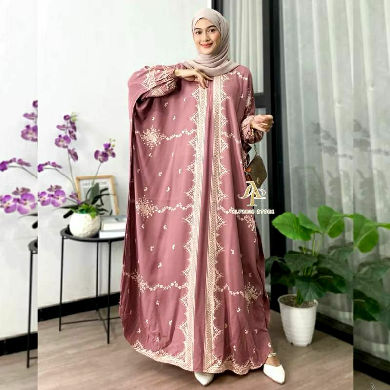 Habibah Kaftan Rayon Premium Jumbo Dress Busui Lengan Panjang Grosir Klamby