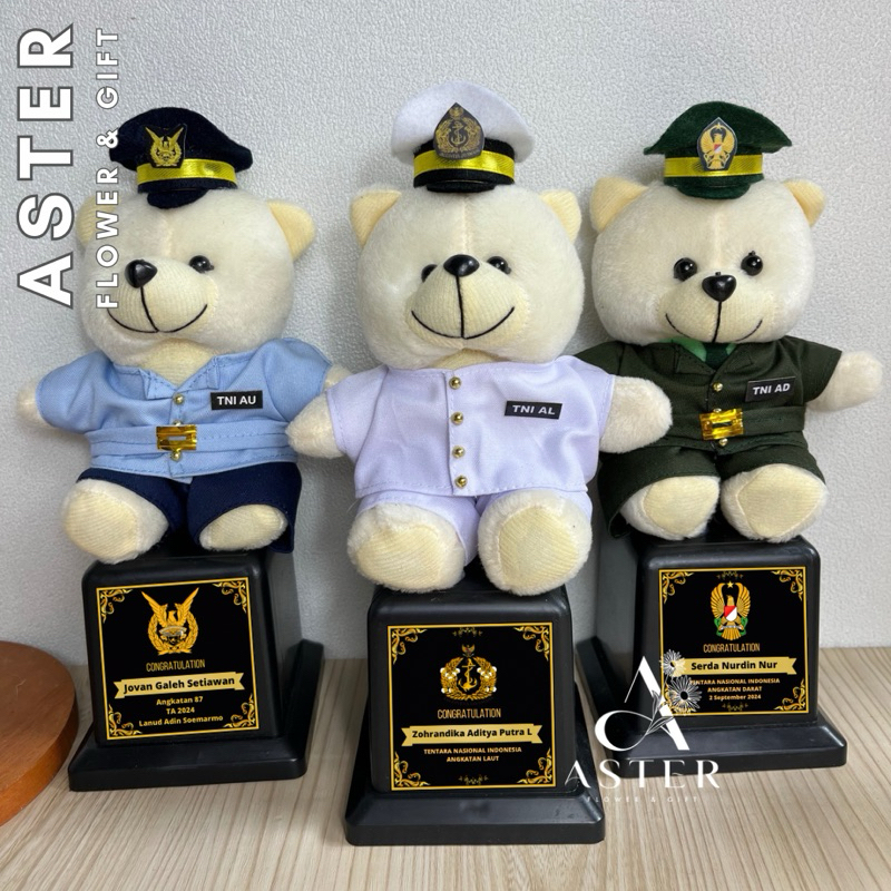 Piala Boneka Profesi Single Rose / Piala Boneka Wisuda TNI Polri Guru Perawat