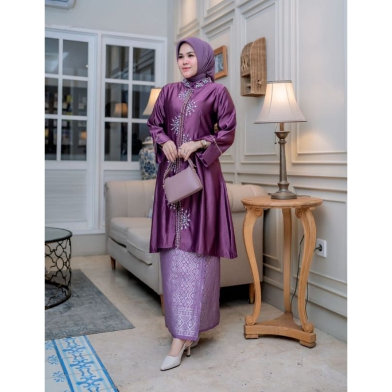 Set Kebaya Aulia Modern FREE HIJAB Tunik + Songket Kekinian Baju Kurung Pesta Mewah