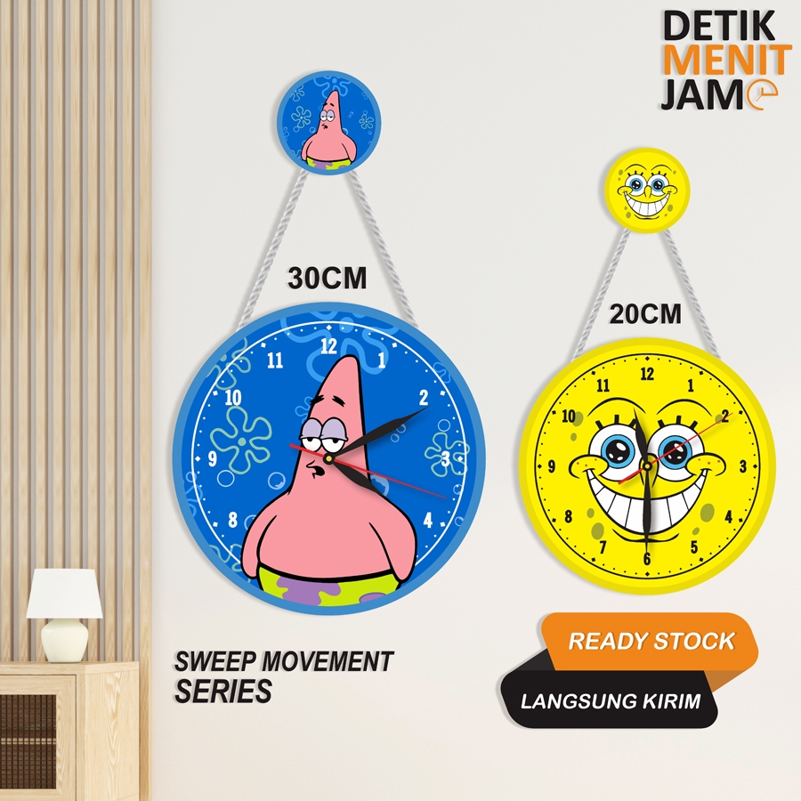 JAM DINDING 30CM GANTUNG HIASAN DINDING KAMAR ANAK CEWE COWO KARTUN SPONGEBOB SQUAREPANTS WALL CLOCK