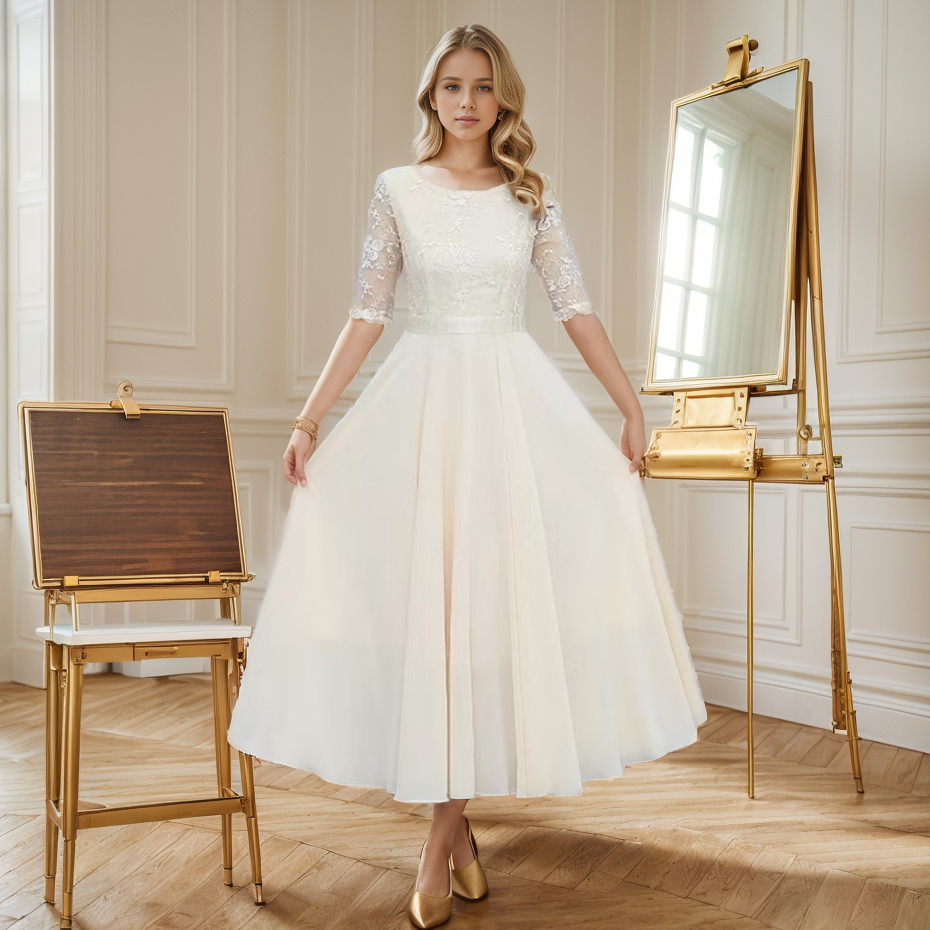 Lace Dress Korea Style /Dress Pesta Chiffon /Dress Kondangan Lace Mewah Elegant