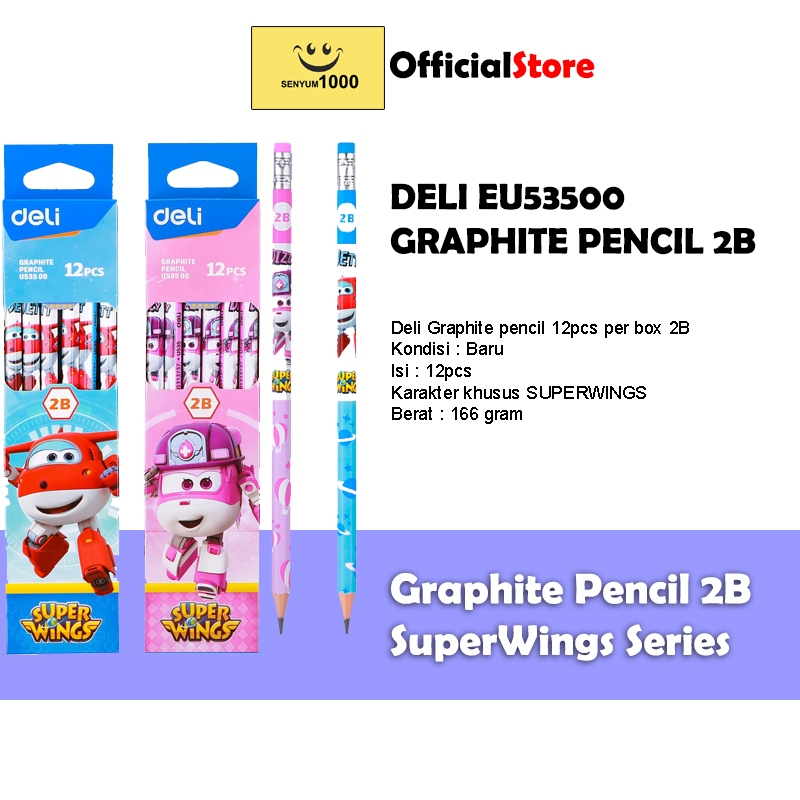 

Deli Graphite Pensil 2B Karakter Super Wings dengan penghapus 12pcs/Box EU53500