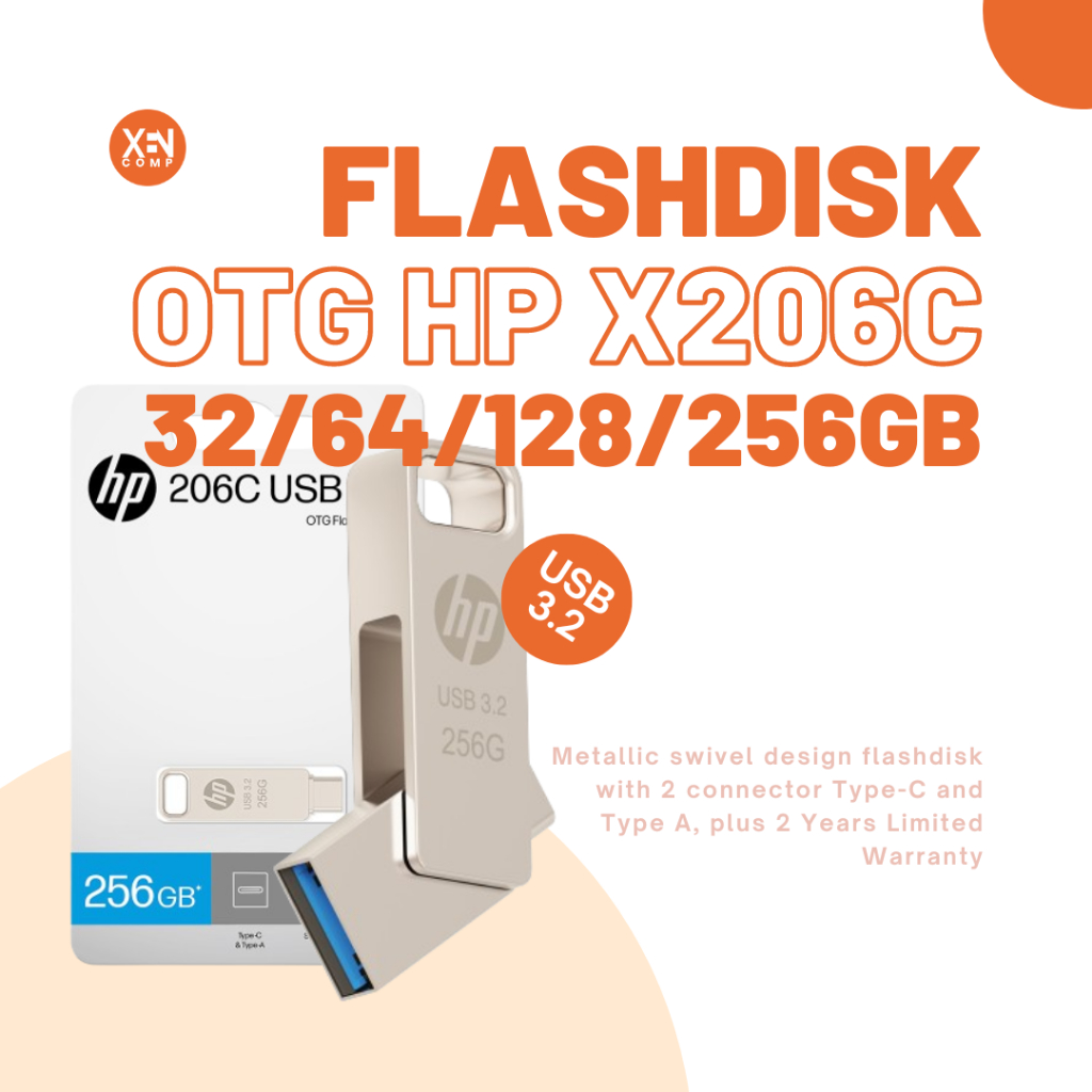 Flashdisk HP x206c OTG Type C 32GB 64GB 128GB 256GB USB 3.2 Original