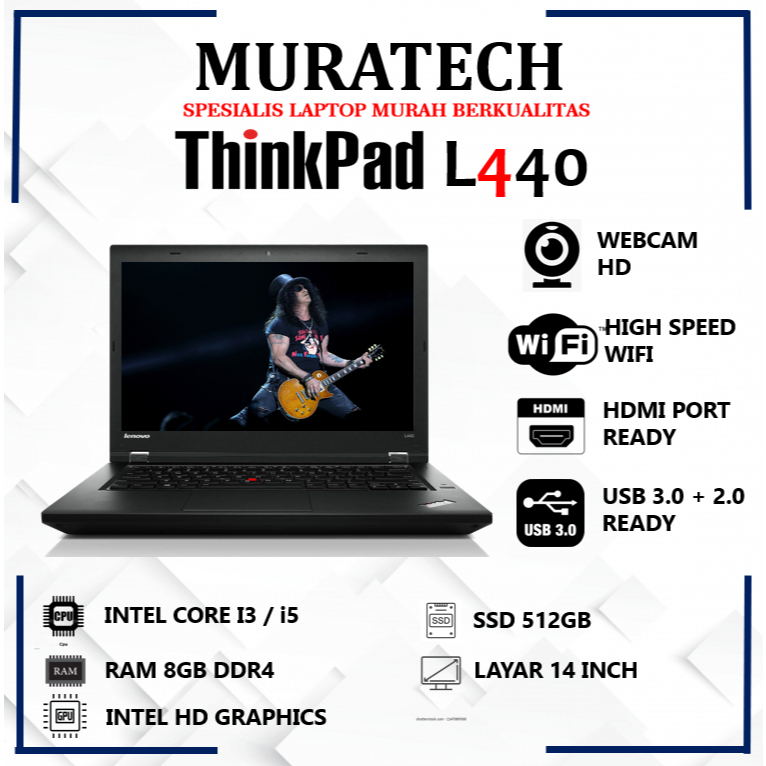 Laptop Lenovo Thinkpad L440 Intel Core i3 Ram 8GB SSD 512GB Windows 14 Inch Murah Bergaransi